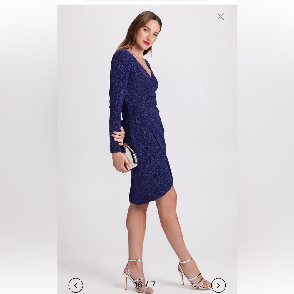Navy blue Glitter Wrap Dress - Picture 6 of 14